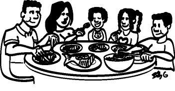 Family meal black and white clipart