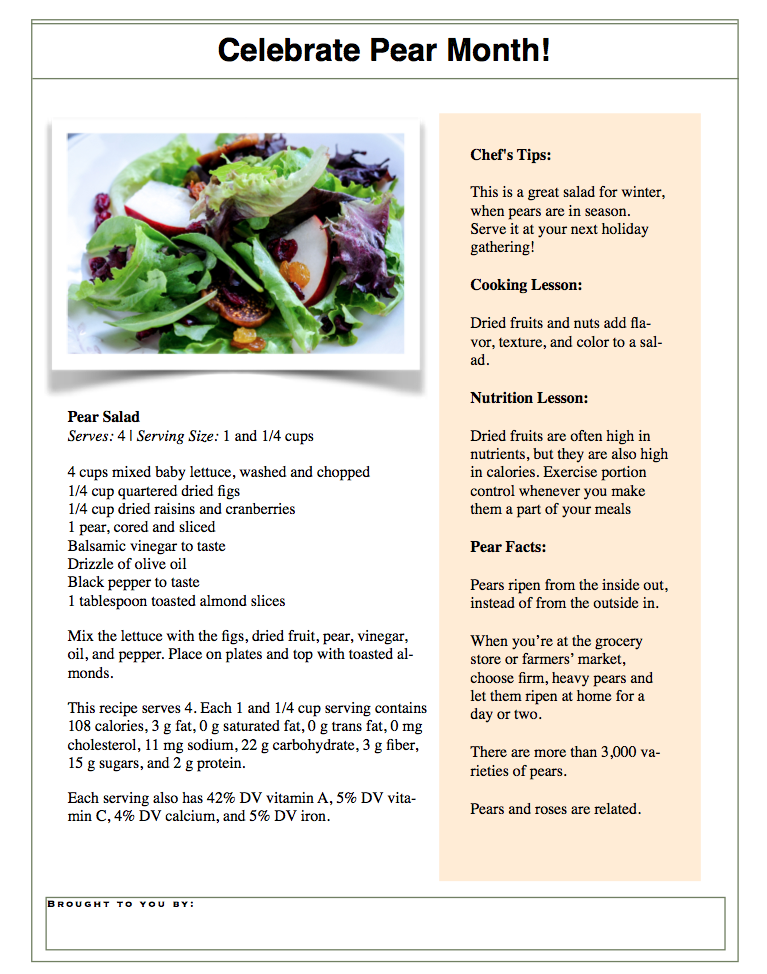 Pear Salad Recipe | nutritioneducationstore.com